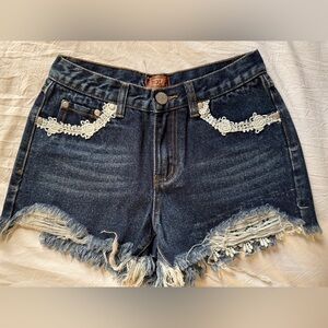 POL Stylish Denim Shorts with Lace Trim Brand New